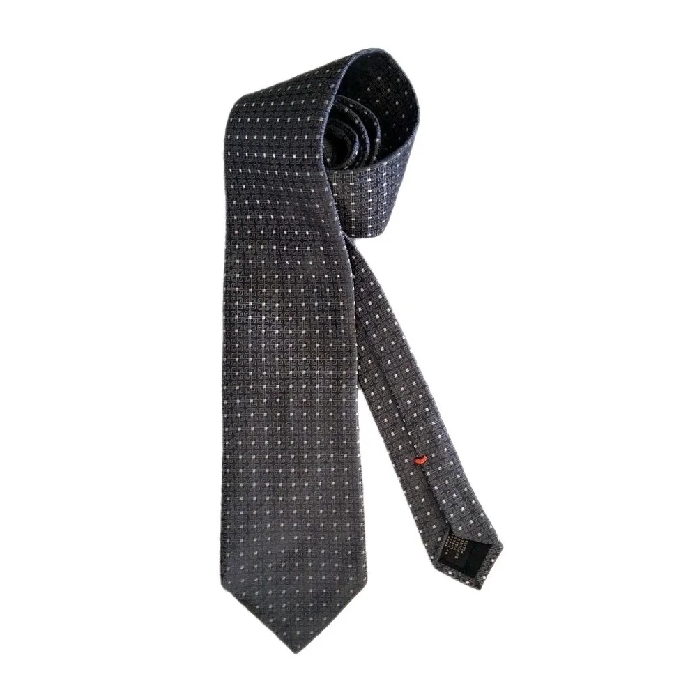 Ermenegildo Zegna Tie Geo Silk Blend Black Gray Silver Sparkle Dots  60x3.75